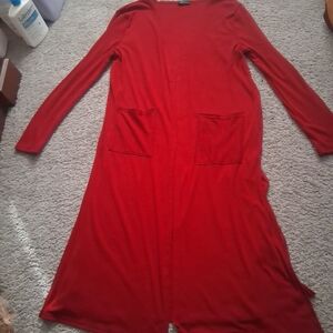 Red Long Sleeve Pocket Maxi Dress